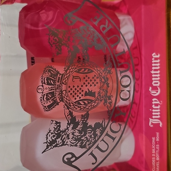 Juicy Couture Clear Cosmetic Bag set with 3 Silicone Travel Bottles NWT - Picture 5 of 5